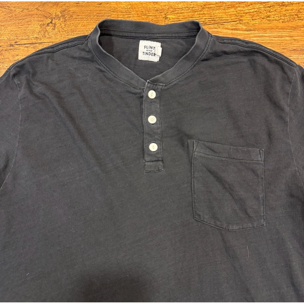 Flint and Tinder Black Casual Cotton Henley Short‎ Sleeve Pocket T-Shirt Men's L